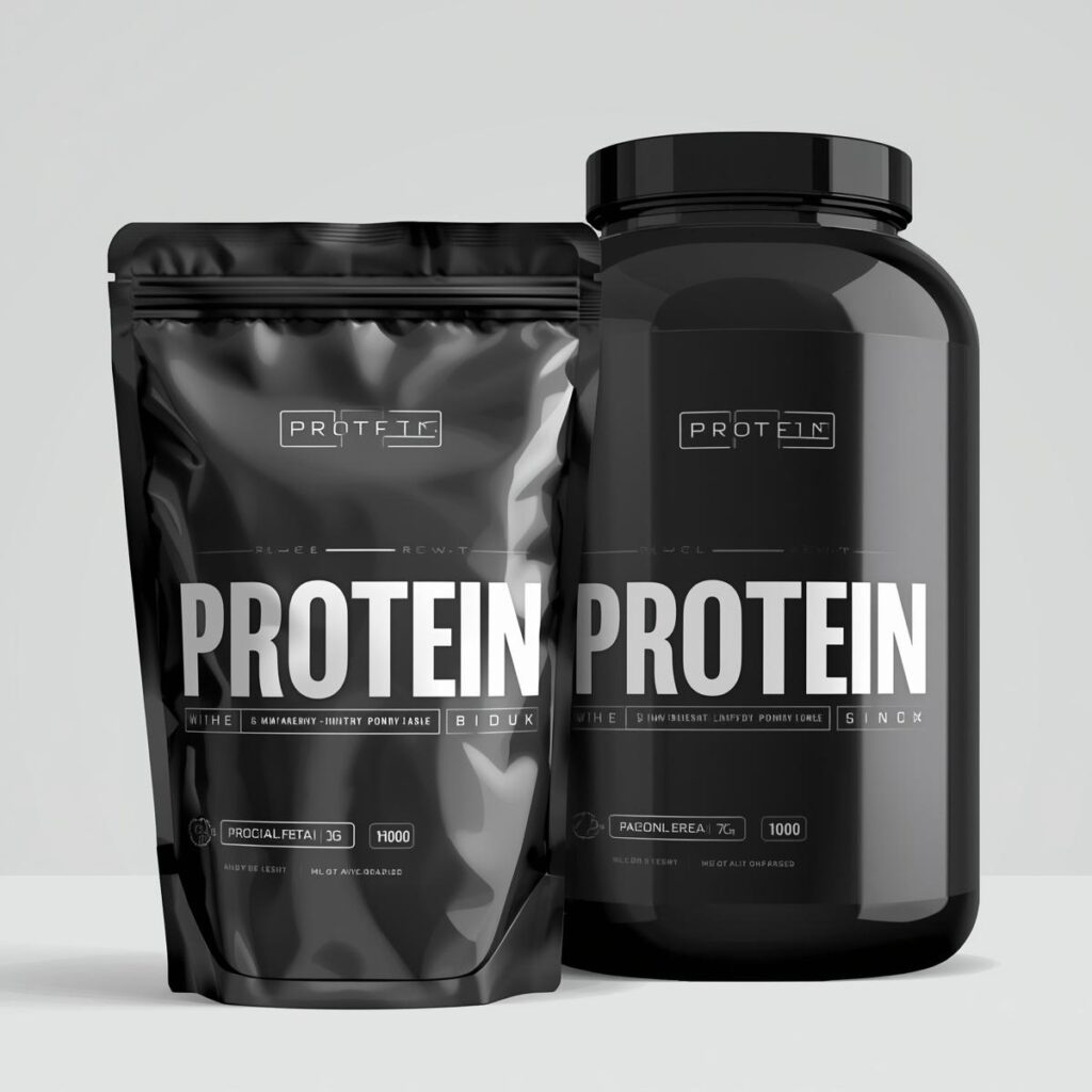 プロテインの袋とボトル